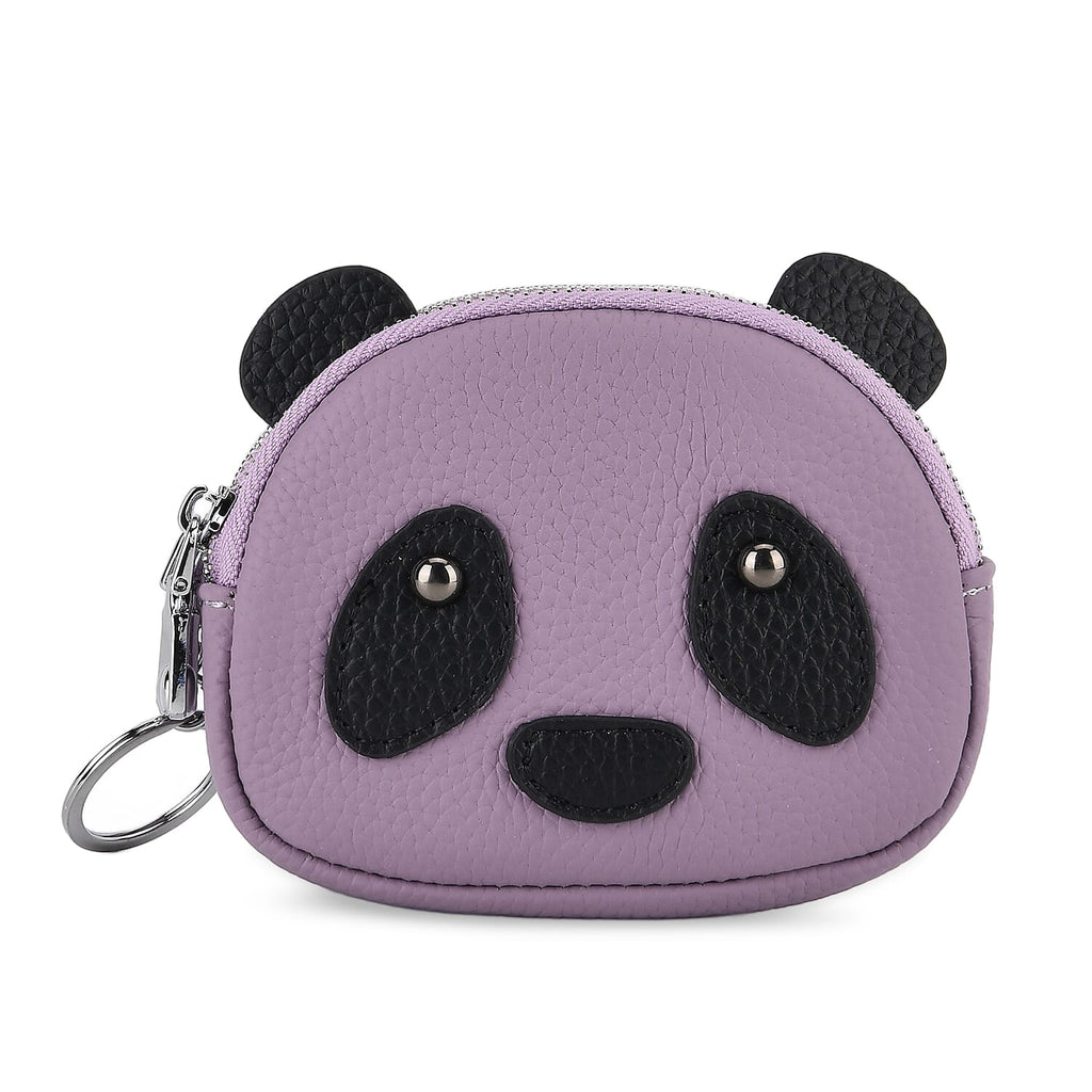 Genuine Leather Panda Print Pattern Wallet with Dual Zip (Size 12x4x10 cm) - Purple
