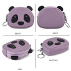 Genuine Leather Panda Print Pattern Wallet with Dual Zip (Size 12x4x10 cm) - Purple