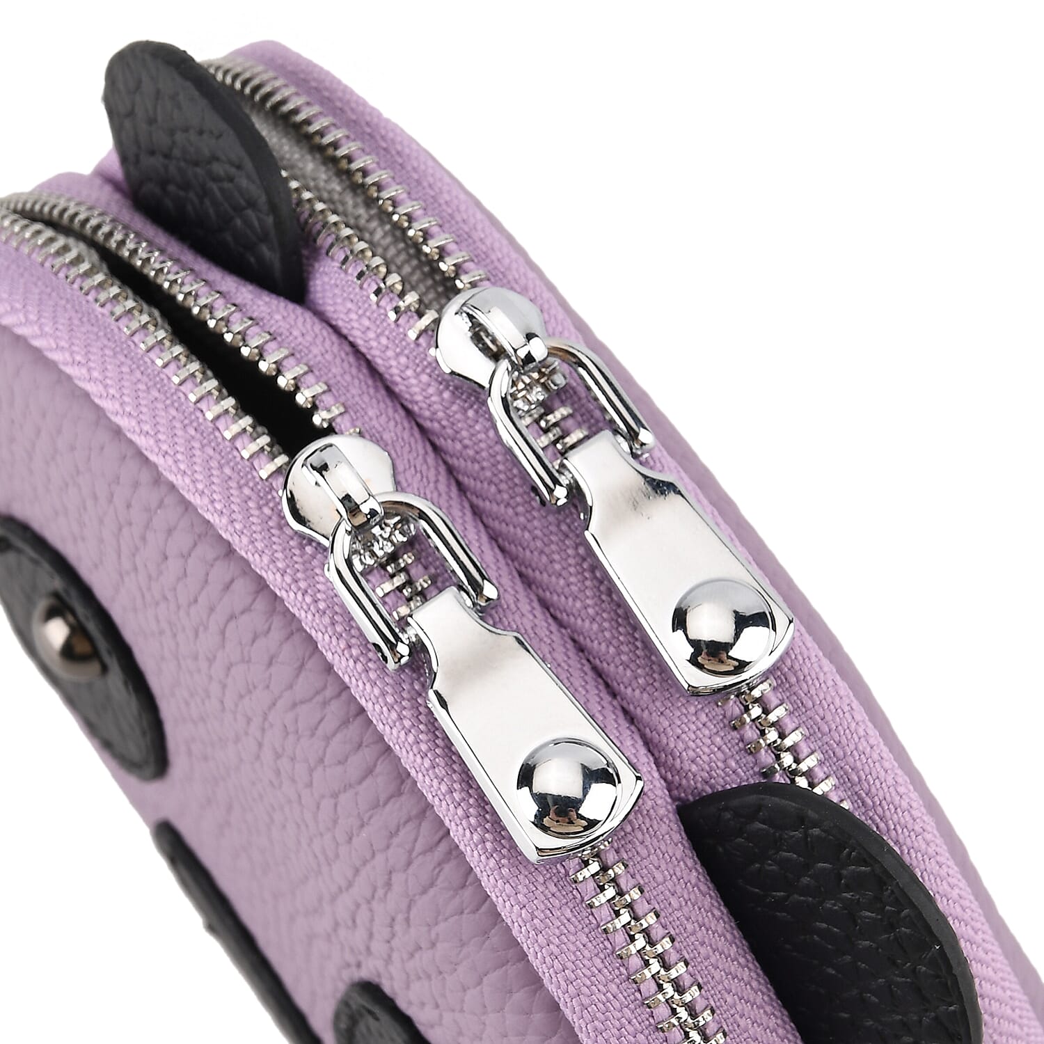 Genuine Leather Panda Print Pattern Wallet with Dual Zip (Size 12x4x10 cm) - Purple
