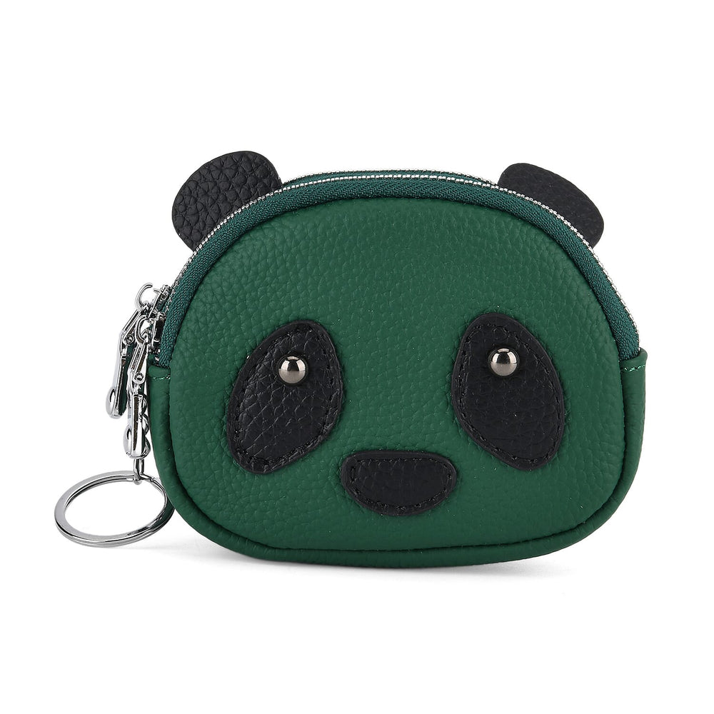 Genuine Leather Panda Print Pattern Wallet with Dual Zip (Size 12x4x10 cm) - Teal