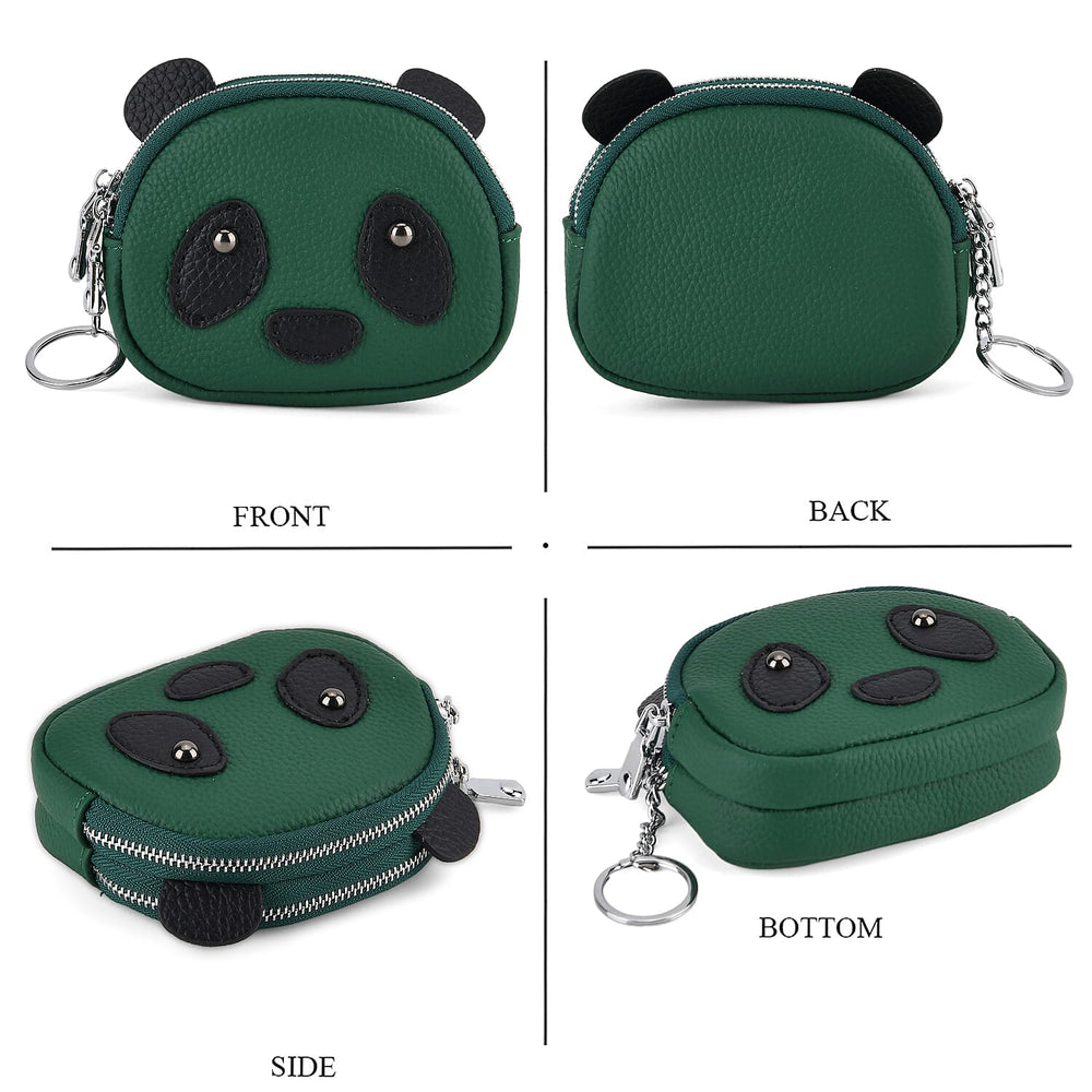 Genuine Leather Panda Print Pattern Wallet with Dual Zip (Size 12x4x10 cm) - Teal