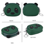 Genuine Leather Panda Print Pattern Wallet with Dual Zip (Size 12x4x10 cm) - Teal