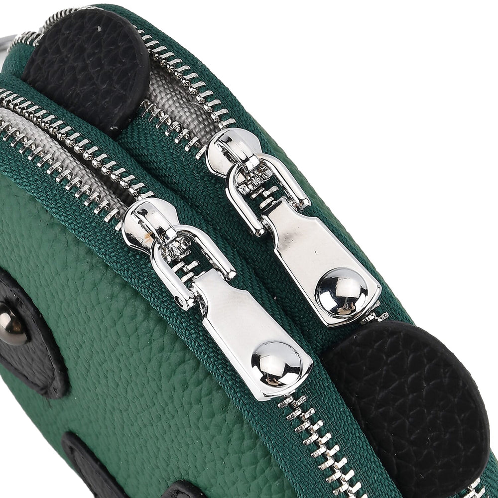 Genuine Leather Panda Print Pattern Wallet with Dual Zip (Size 12x4x10 cm) - Teal