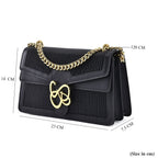 Designer Closeout Genuine Leather Pleated Pattern Crossbody bag with Long Shoulder Chain Strap (120 cm) - Black