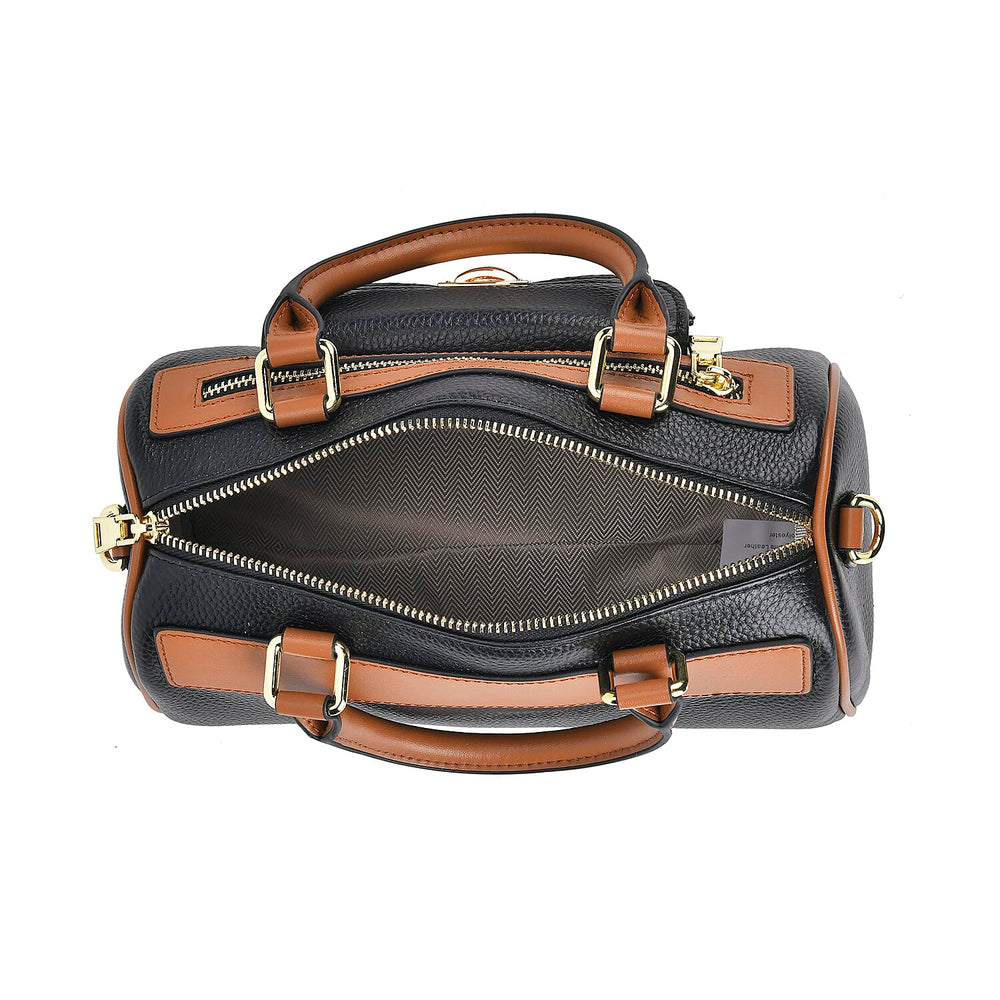 Designer Inspired 100% Genuine Leather Crossbody Duffle Bag - Black