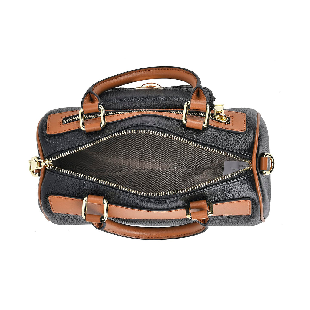 Designer Inspired 100% Genuine Leather Crossbody Duffle Bag - Black