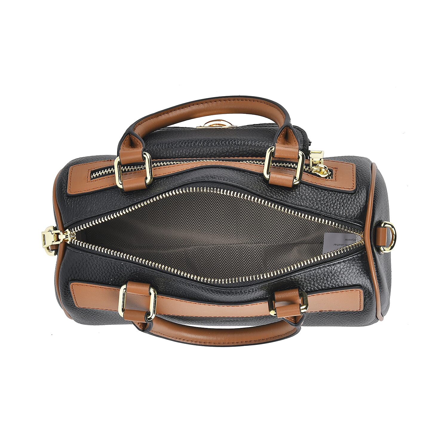 Designer Inspired 100% Genuine Leather Crossbody Duffle Bag - Black
