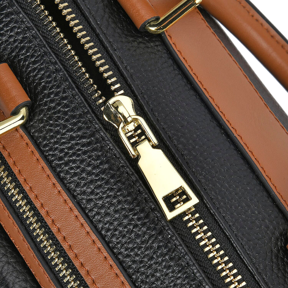 Designer Inspired 100% Genuine Leather Crossbody Duffle Bag - Black