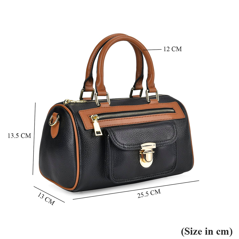 Designer Inspired 100% Genuine Leather Crossbody Duffle Bag - Black
