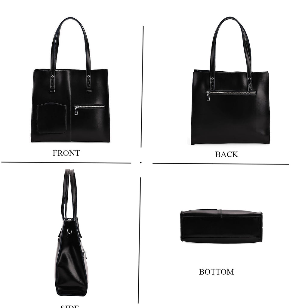 Sumptuous quality 100% Genuine Leather LARGE Tote Bag with Shoulder Strap - Black