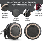 100% Genuine Leather Weaving Round Crossbody Bag - Black