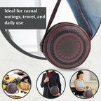 100% Genuine Leather Weaving Round Crossbody Bag - Burgundy