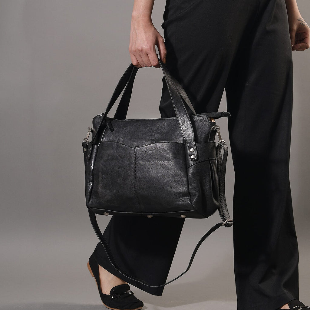 Leather Shoulder Bag (Size 17x11x3 ) - Black