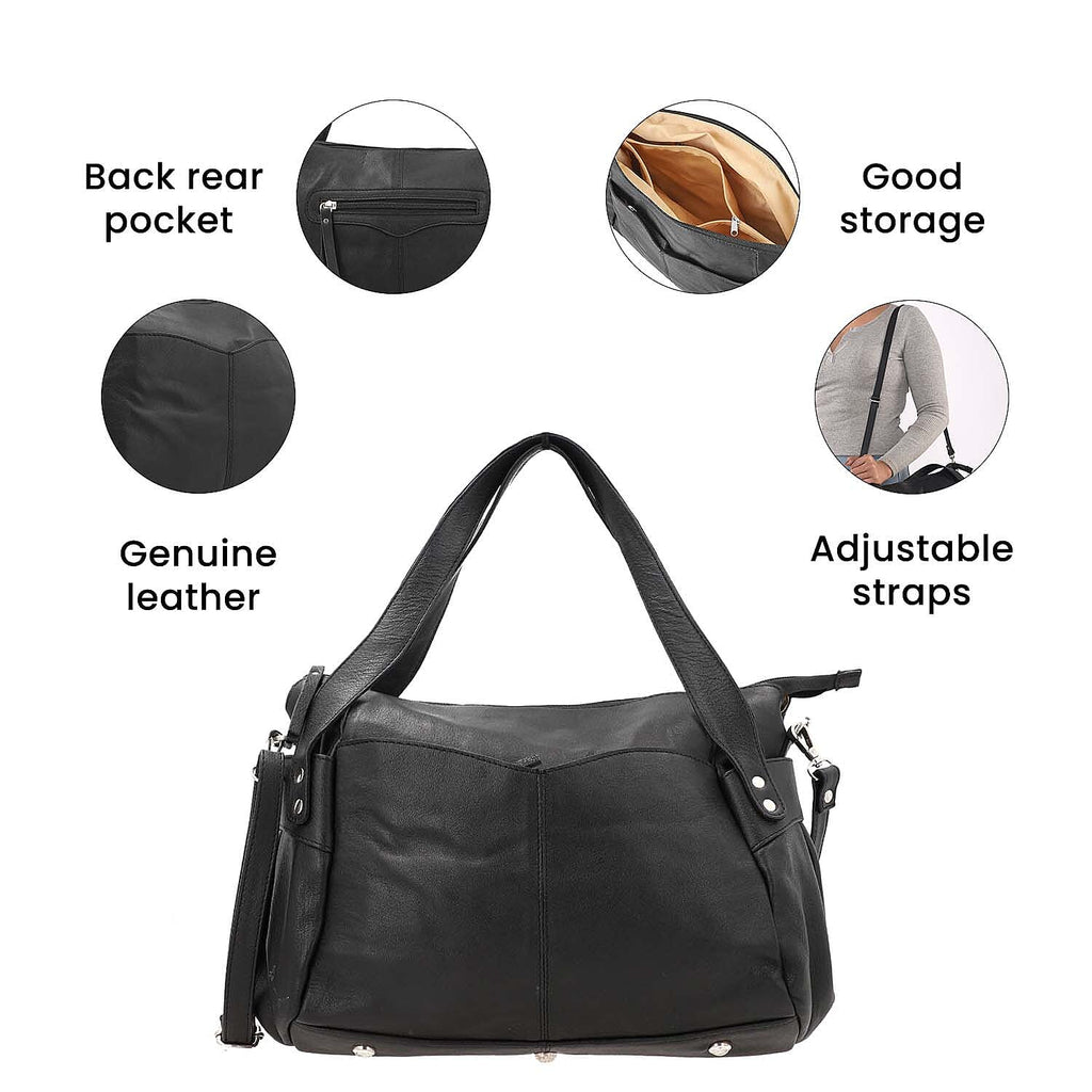 Leather Shoulder Bag (Size 17x11x3 ) - Black