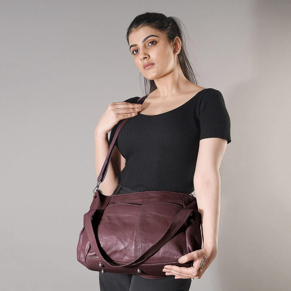 Leather Shoulder Bag (Size 17x11x3 ) - Burgundy