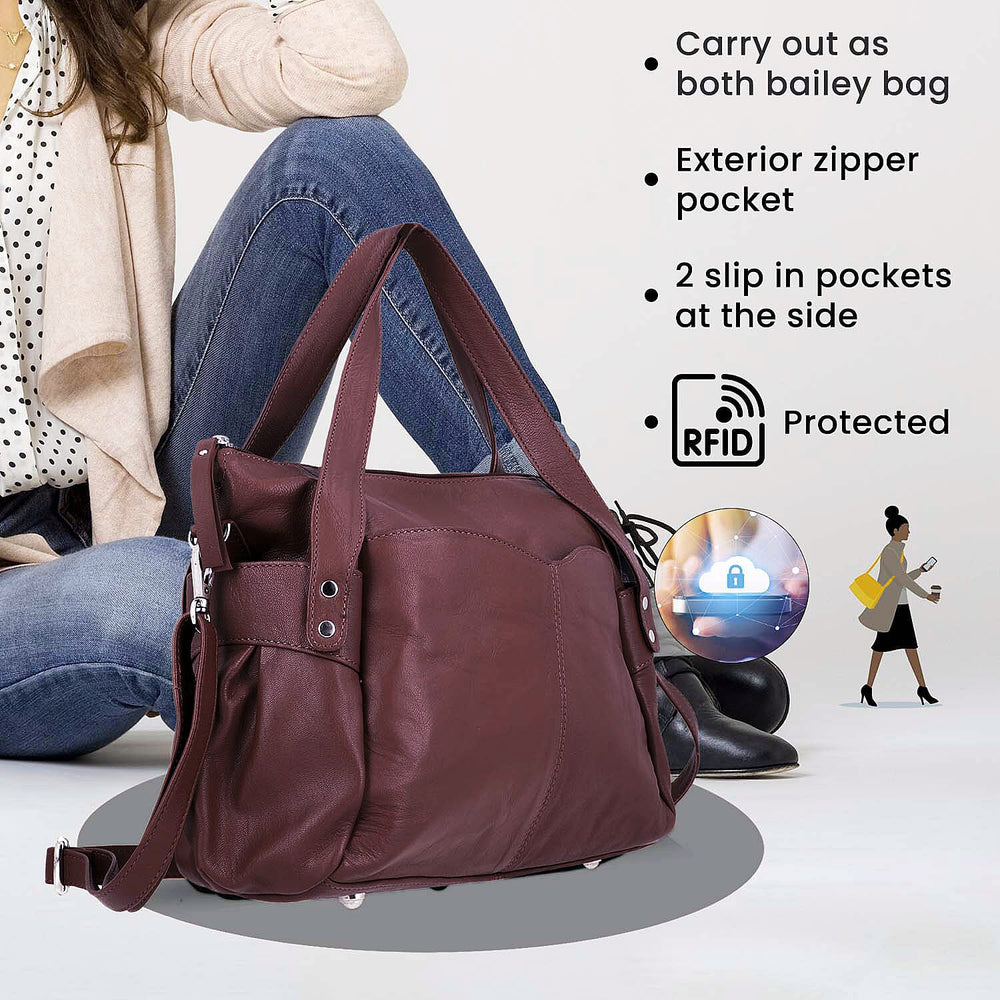 Leather Shoulder Bag (Size 17x11x3 ) - Burgundy