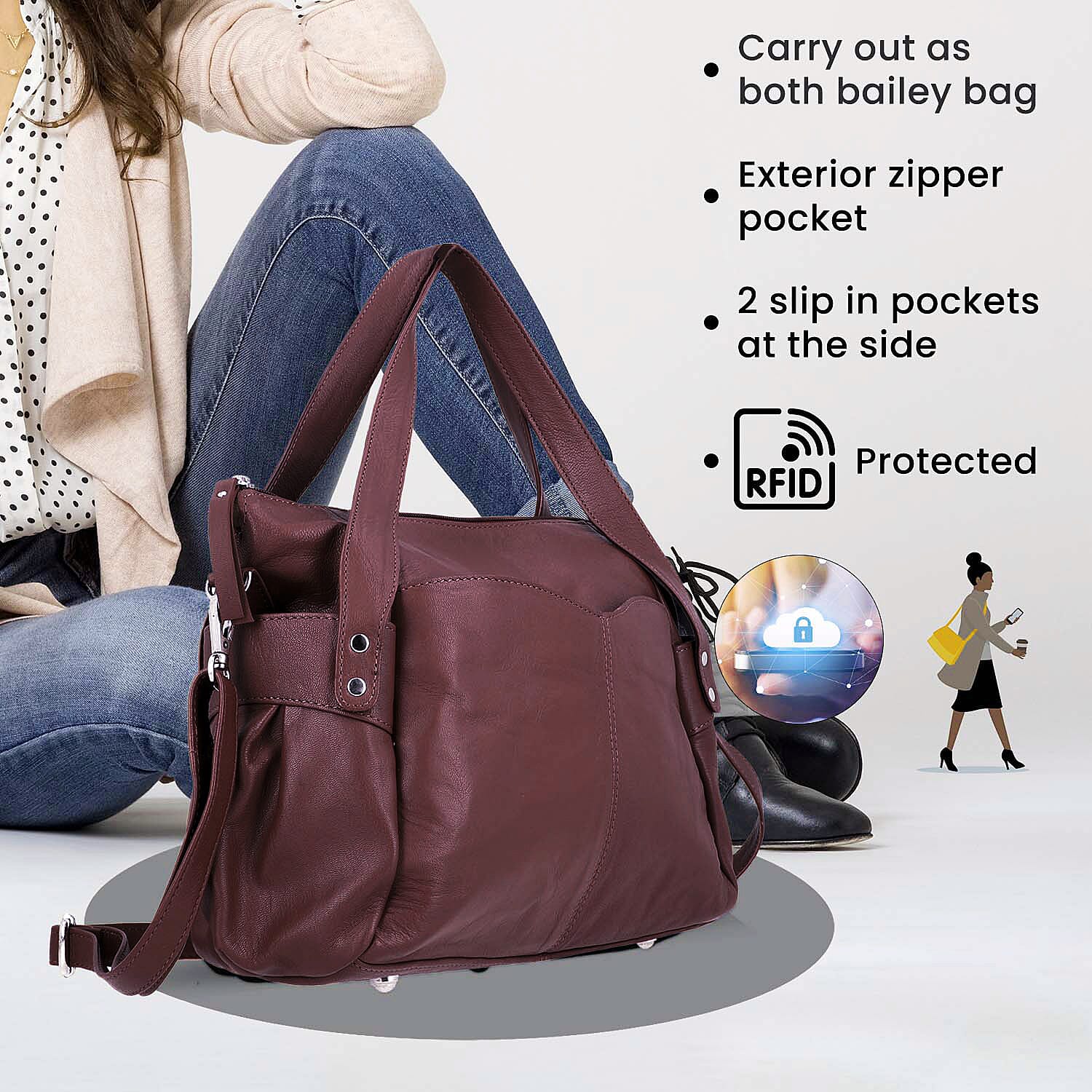 Leather Shoulder Bag (Size 17x11x3 ) - Burgundy