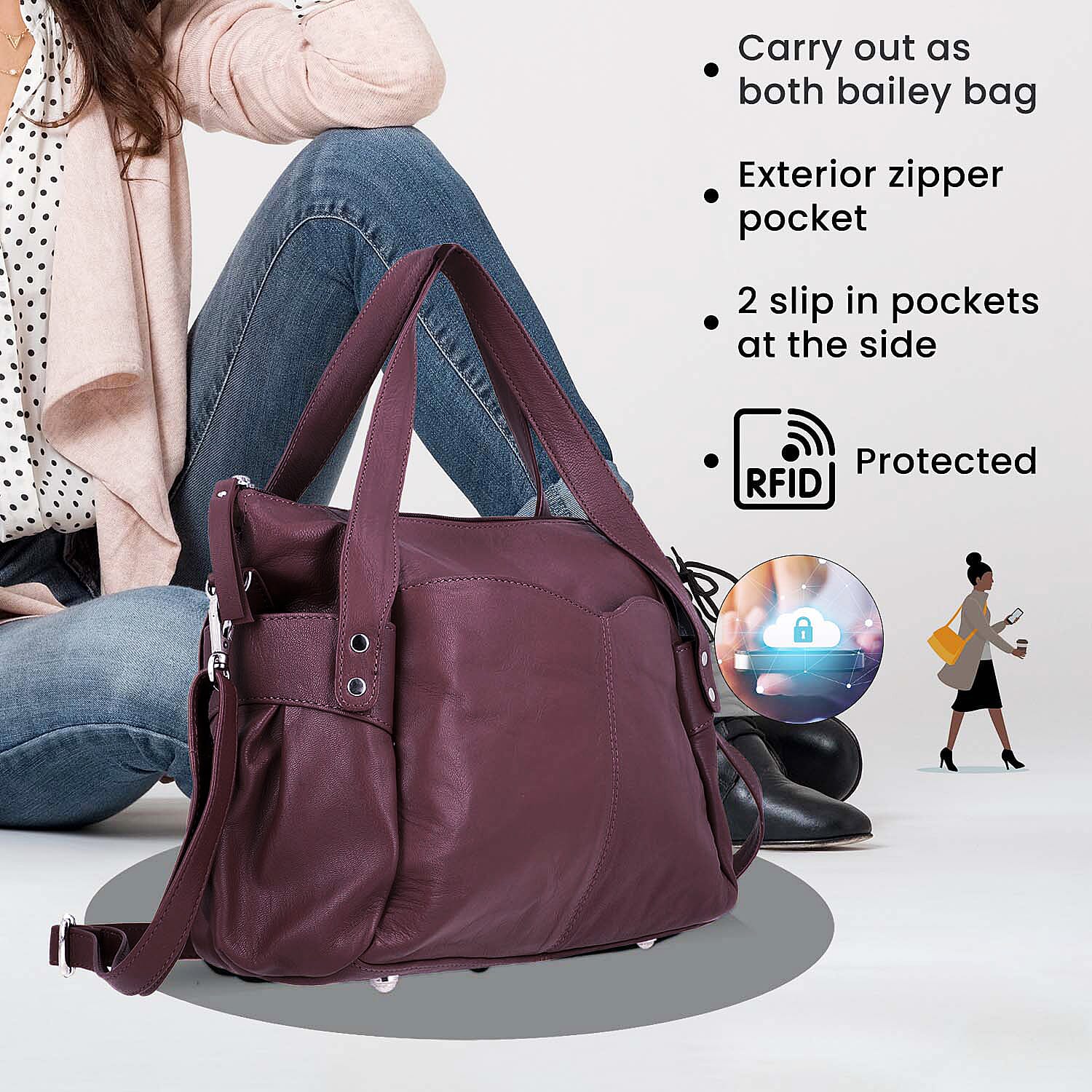 Leather Shoulder Bag (Size 17x11x3 ) - Maroon