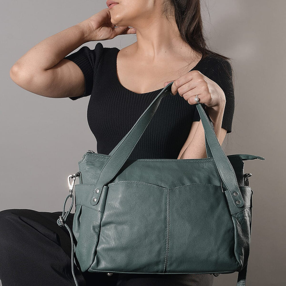Leather Shoulder Bag (Size 17x11x3 ) - Teal