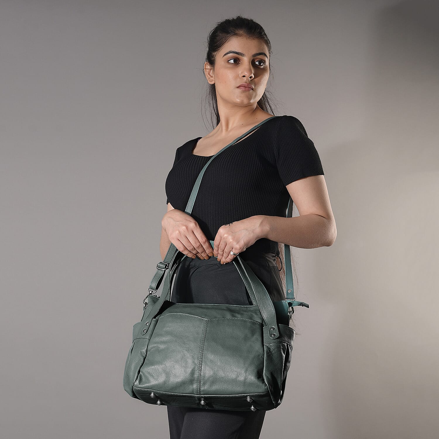 Leather Shoulder Bag (Size 17x11x3 ) - Teal