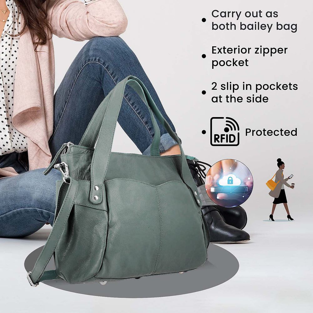 Leather Shoulder Bag (Size 17x11x3 ) - Teal