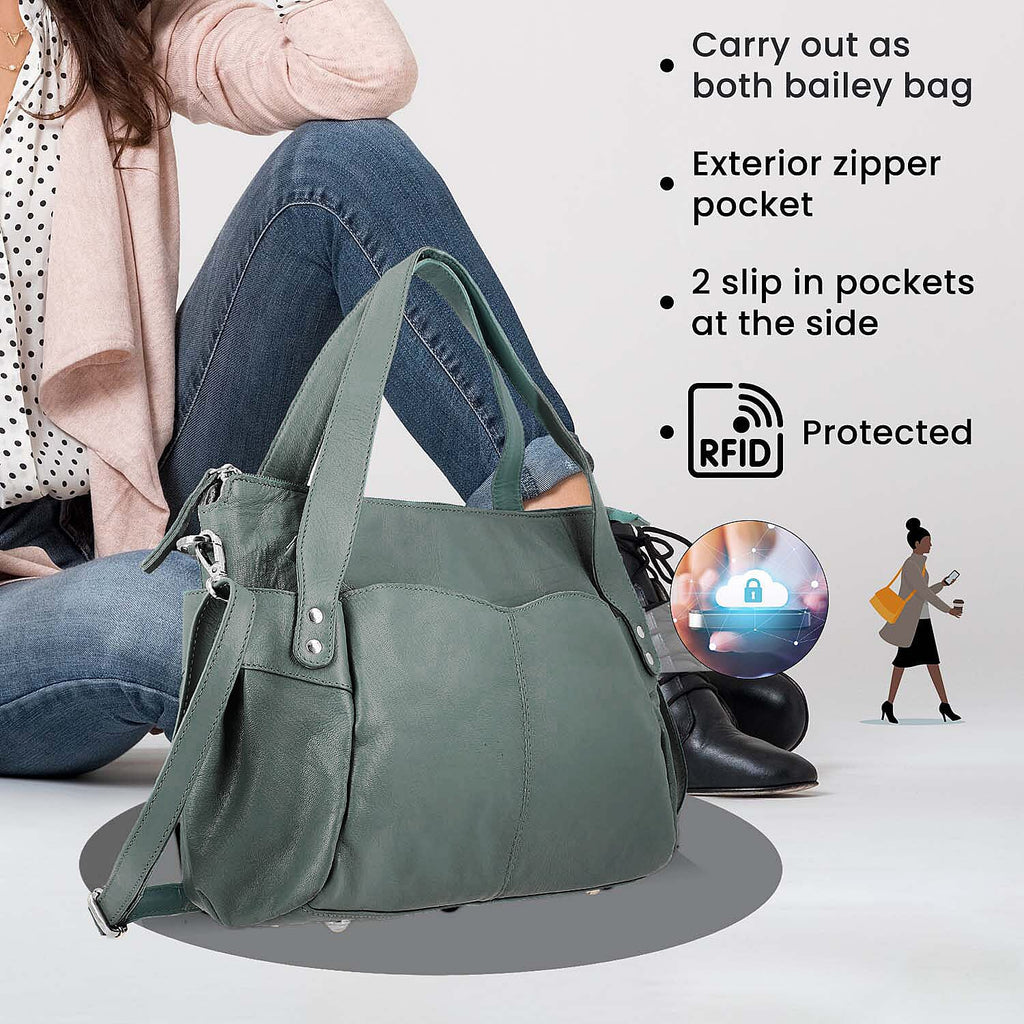 Leather Shoulder Bag (Size 17x11x3 ) - Teal