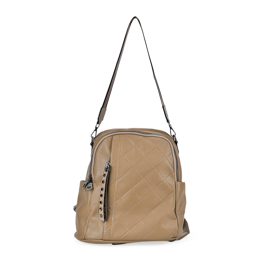 Leather Solid Backpack (Size 29x16x31 cm) - Khaki & Black