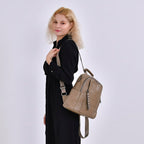 Leather Solid Backpack (Size 29x16x31 cm) - Khaki & Black