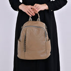 Leather Solid Backpack (Size 29x16x31 cm) - Khaki & Black