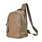 Leather Solid Backpack (Size 29x16x31 cm) - Khaki & Black