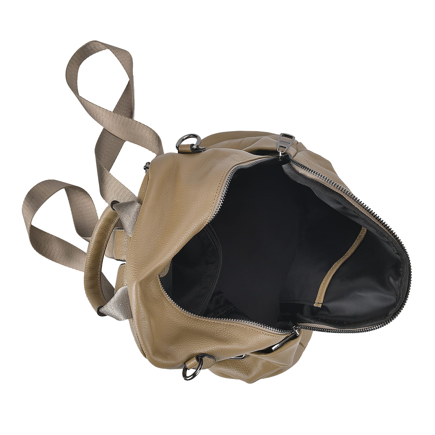 Leather Solid Backpack (Size 29x16x31 cm) - Khaki & Black