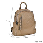 Leather Solid Backpack (Size 29x16x31 cm) - Khaki & Black