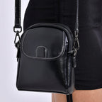 Genuine Leather Mini Messenger Crossbody Bag With Adjustable Strap - Black