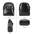 Genuine Leather Mini Messenger Crossbody Bag With Adjustable Strap - Black