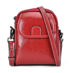 Genuine Leather Mini Messenger Crossbody Bag With Adjustable Strap - Burgundy