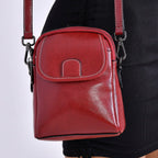 Genuine Leather Mini Messenger Crossbody Bag With Adjustable Strap - Burgundy