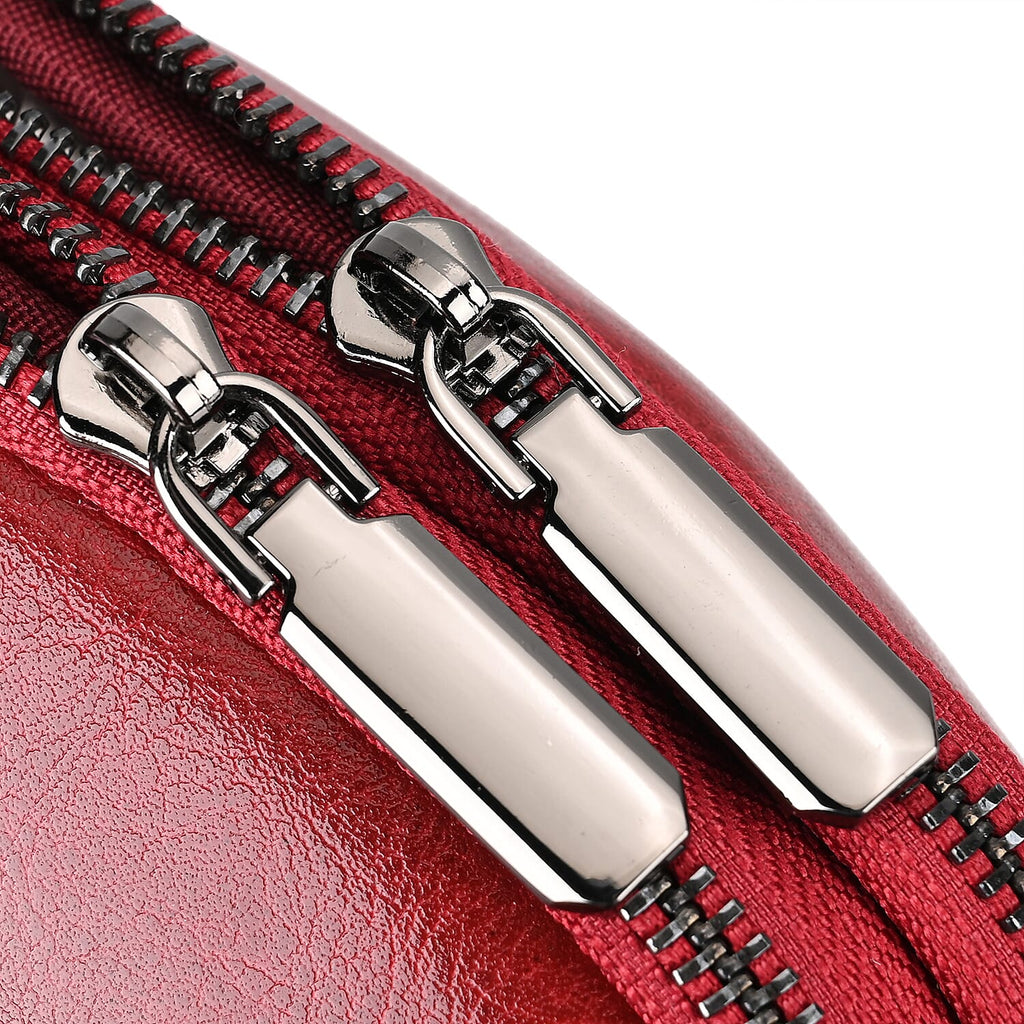 Genuine Leather Mini Messenger Crossbody Bag With Adjustable Strap - Burgundy