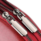 Genuine Leather Mini Messenger Crossbody Bag With Adjustable Strap - Burgundy