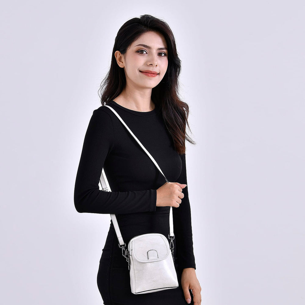 Genuine Leather Mini Messenger Crossbody Bag With Adjustable Strap - White