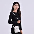 Genuine Leather Mini Messenger Crossbody Bag With Adjustable Strap - White