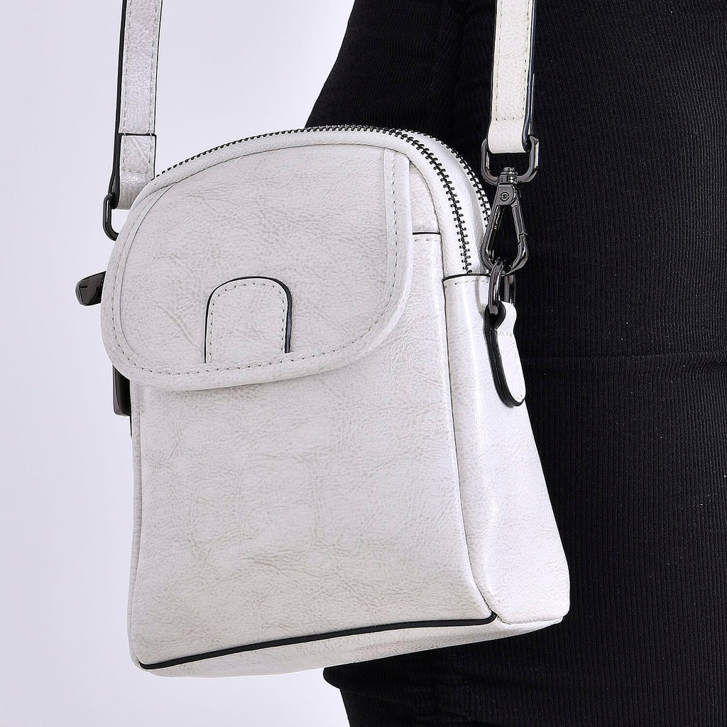 Genuine Leather Mini Messenger Crossbody Bag With Adjustable Strap - White