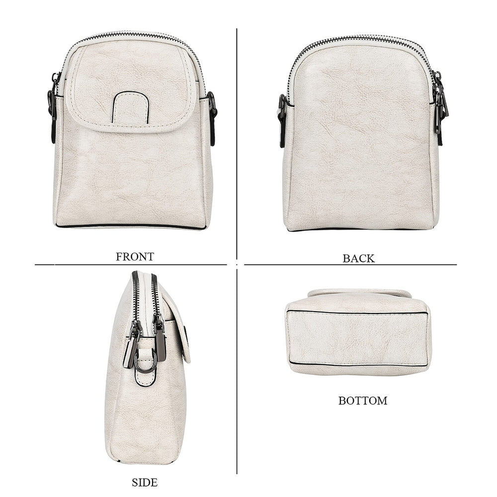 Genuine Leather Mini Messenger Crossbody Bag With Adjustable Strap - White