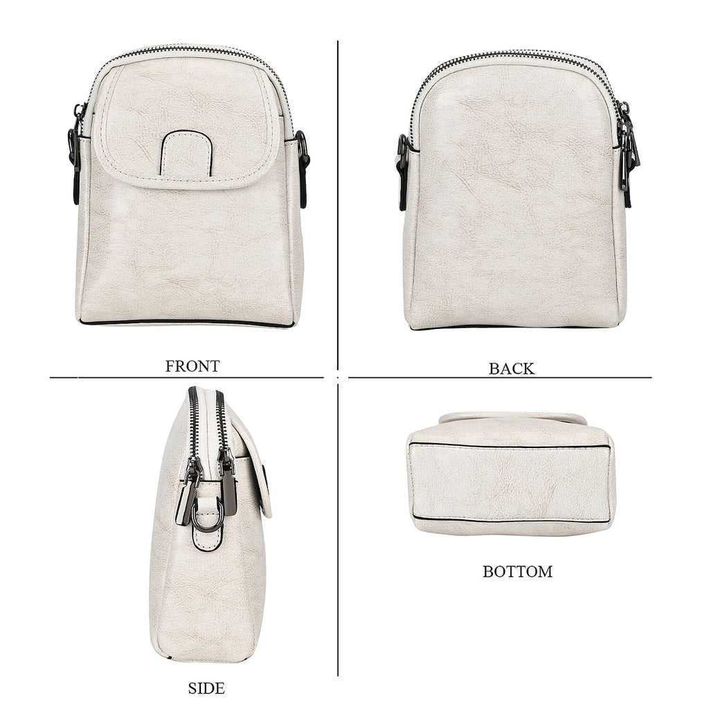 Genuine Leather Mini Messenger Crossbody Bag With Adjustable Strap - White