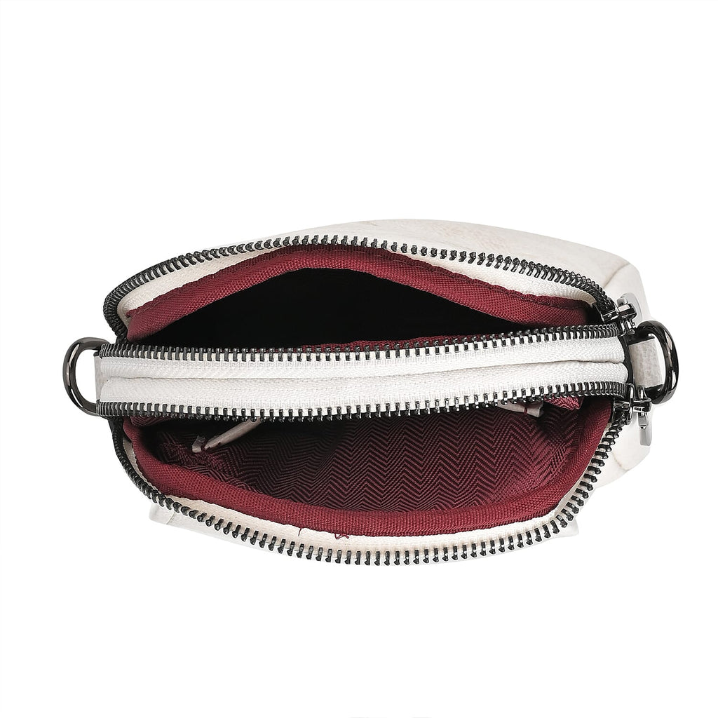 Genuine Leather Mini Messenger Crossbody Bag With Adjustable Strap - White