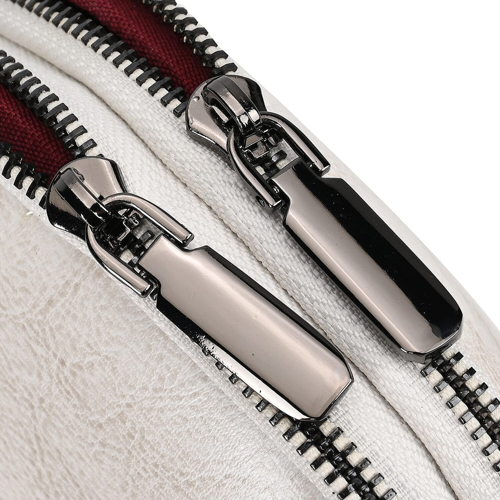 Genuine Leather Mini Messenger Crossbody Bag With Adjustable Strap - White