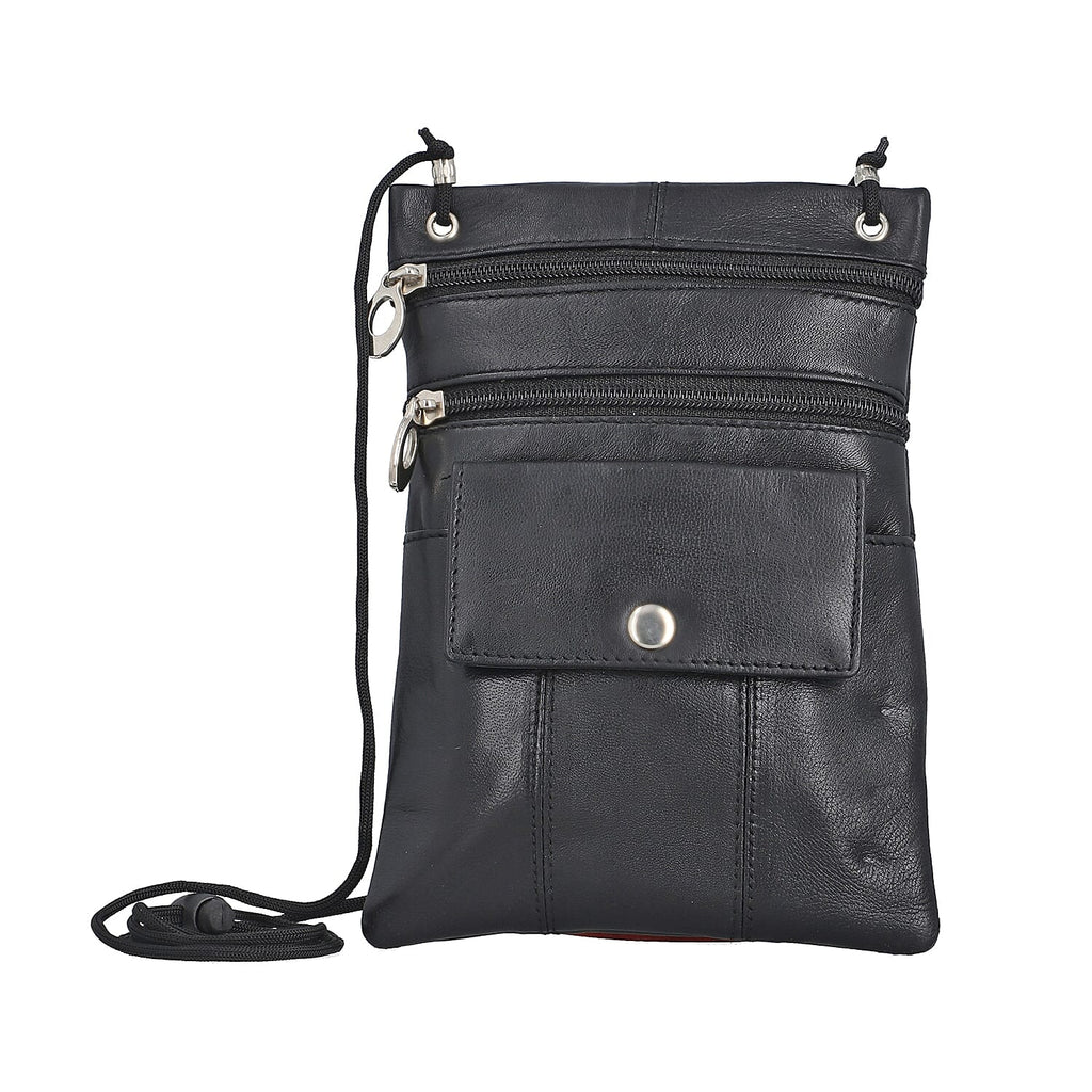 100% Genuine Leather Crossbody Bag - Black