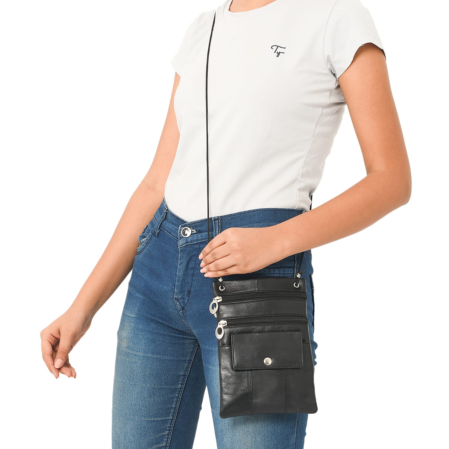 100% Genuine Leather Crossbody Bag - Black