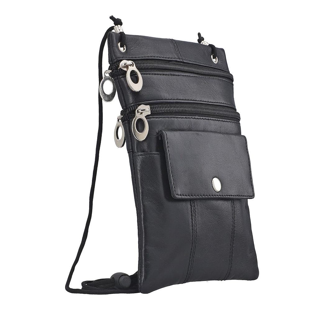 100% Genuine Leather Crossbody Bag - Black