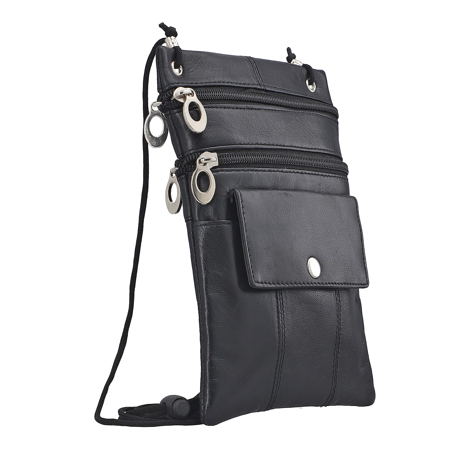 100% Genuine Leather Crossbody Bag - Black