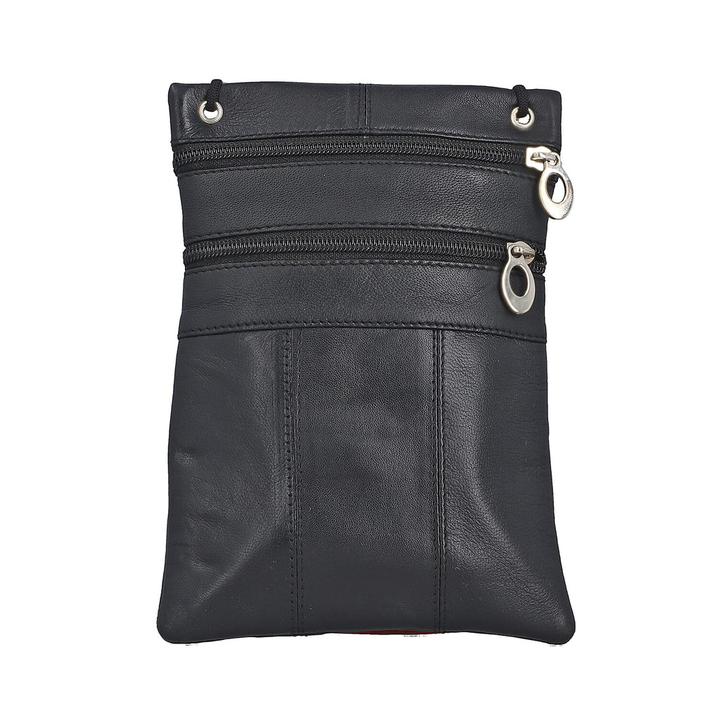 100% Genuine Leather Crossbody Bag - Black